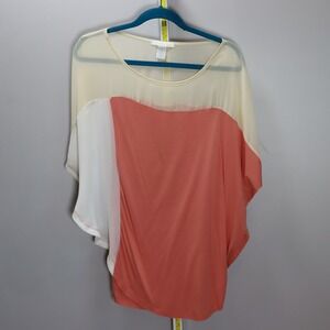Design History Batwing Top Women Medium Coral Cream White Excellent Colorblock